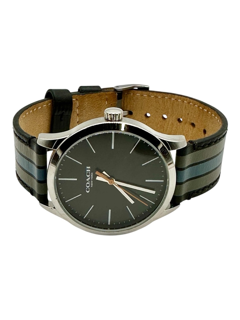 Coach Black Dial Striped Leather Strap Watch